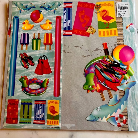 Other - 7 pages 12x12 Scrapbook paper with coordinating stickers Summer Fun Pool